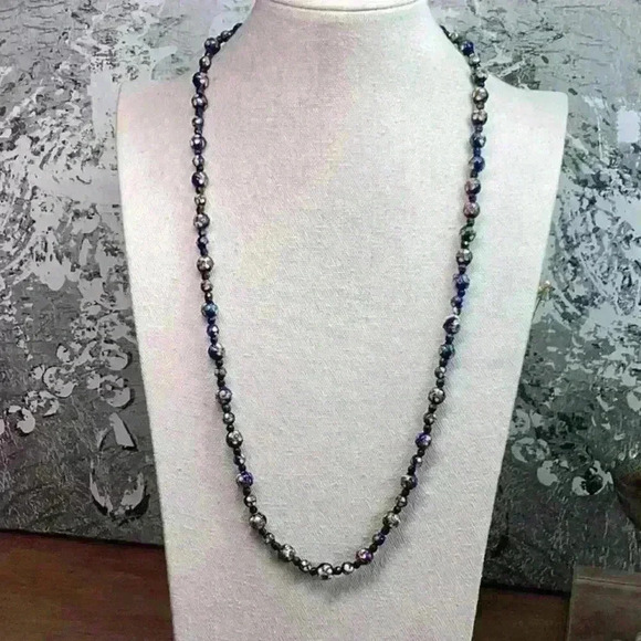 Vintage Cloisonné Blue Necklace Floral - Picture 2 of 6